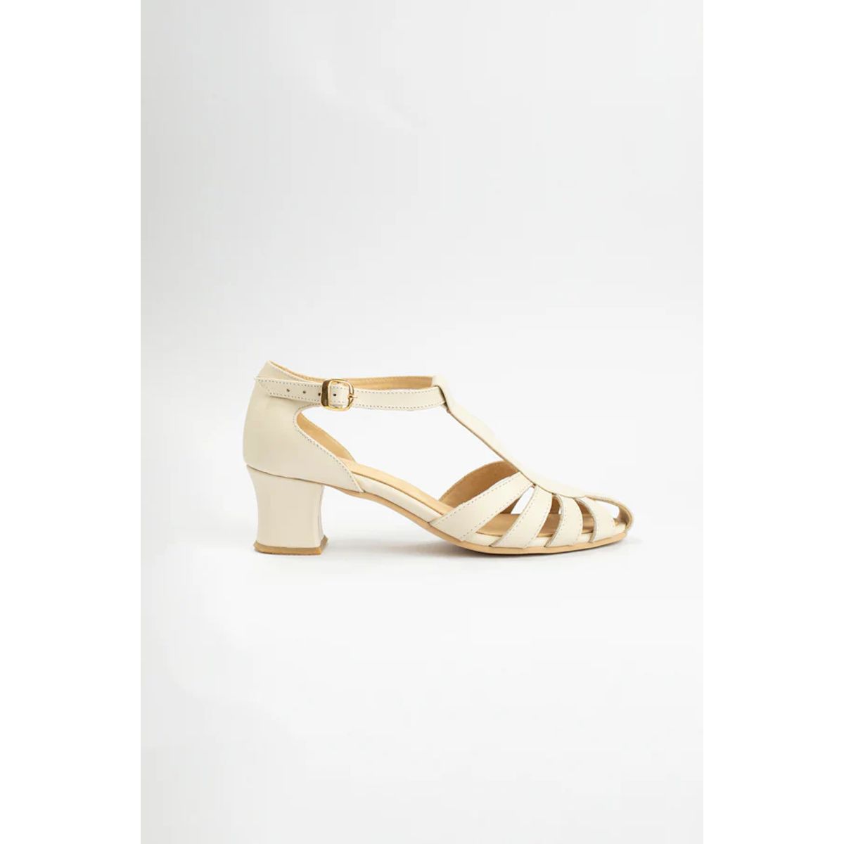 GANDARVA - Zapato de mujer de cuero Sabina Marfil 5 cm