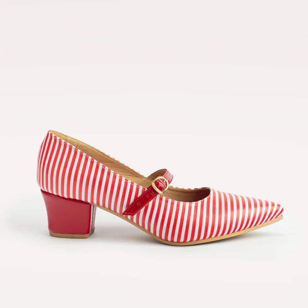 GANDARVA - Zapato de mujer de cuero Astra Rayada Rojo y Blanco 5 cm