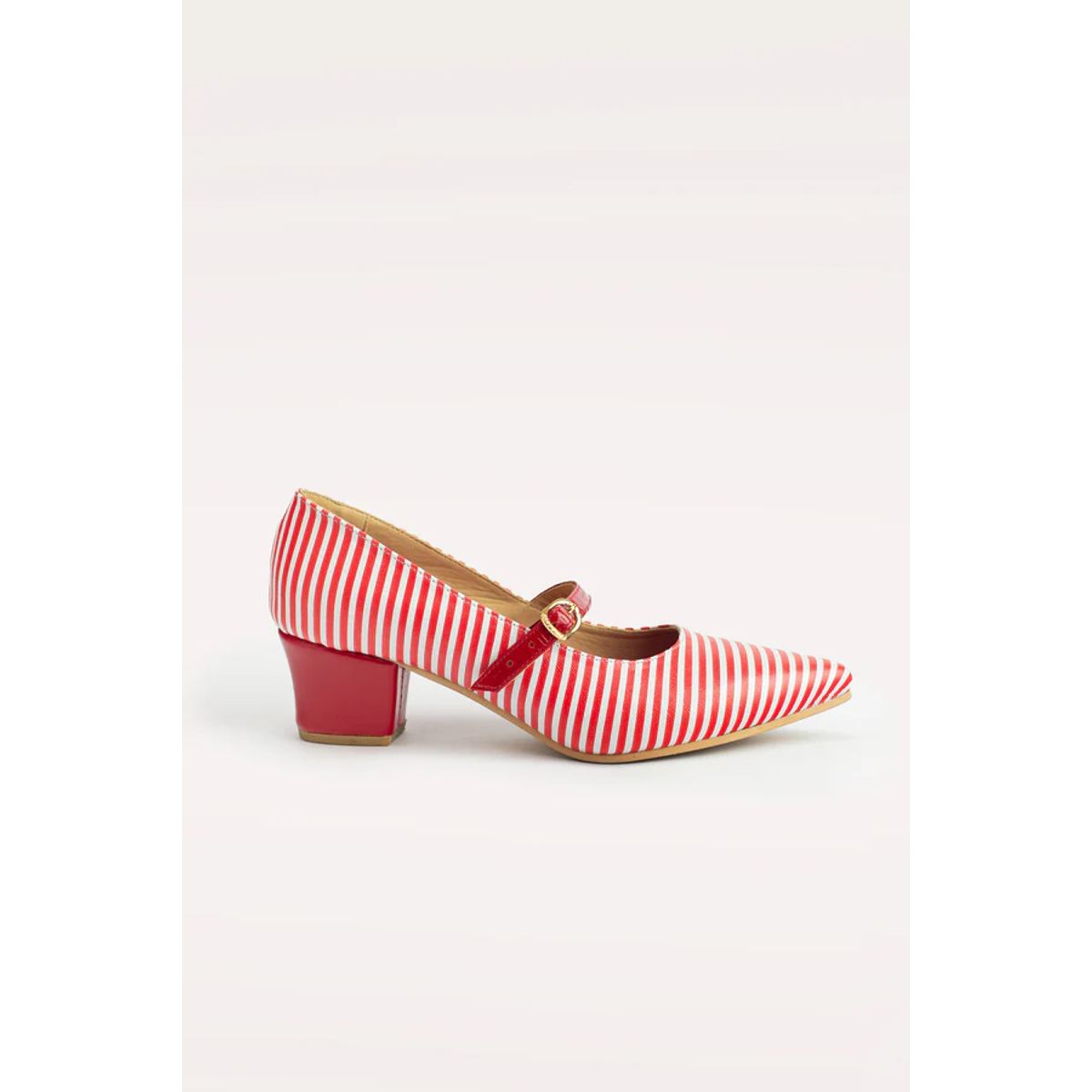 GANDARVA - Zapato de mujer de cuero Astra Rayada Rojo y Blanco 5 cm