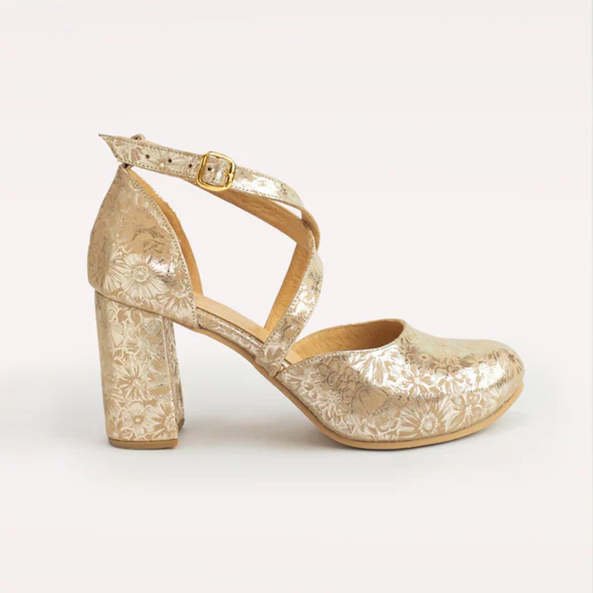 GANDARVA - Zapato de mujer de cuero Pandora Dorado Encaje 8 cm