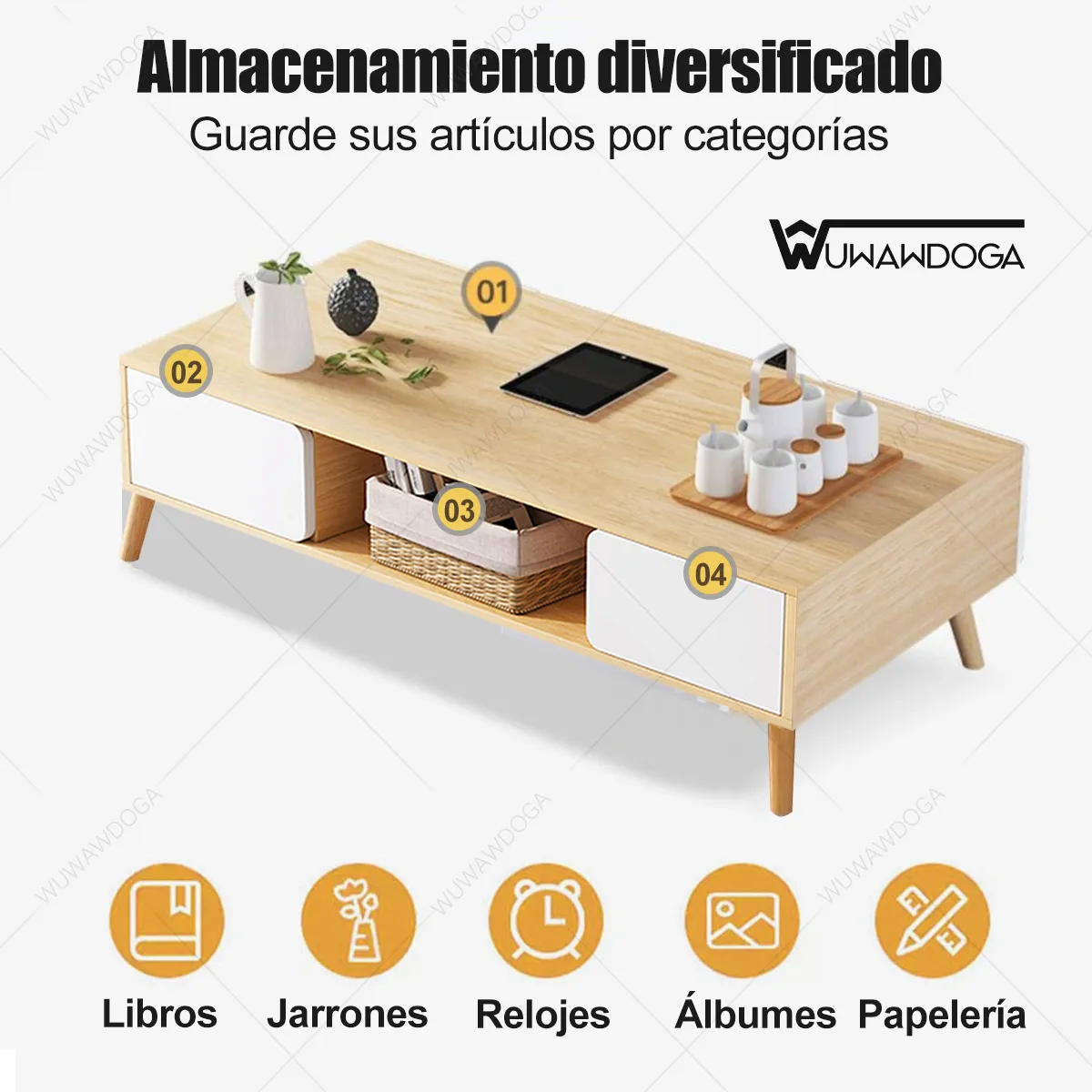UENMI - Mesa De Centro Elevable Para Living 120x60x42cm