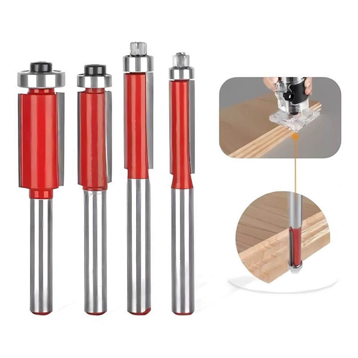 GENERICO - 4 × Fresa Madera Copiadora Dif Medidas Bástago 14