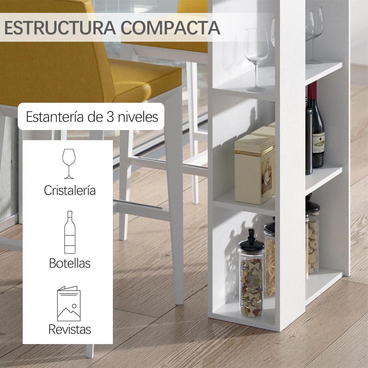 UENMI - Mesa De Bar Rectangular Moderna 120 Cm Estantería De 3