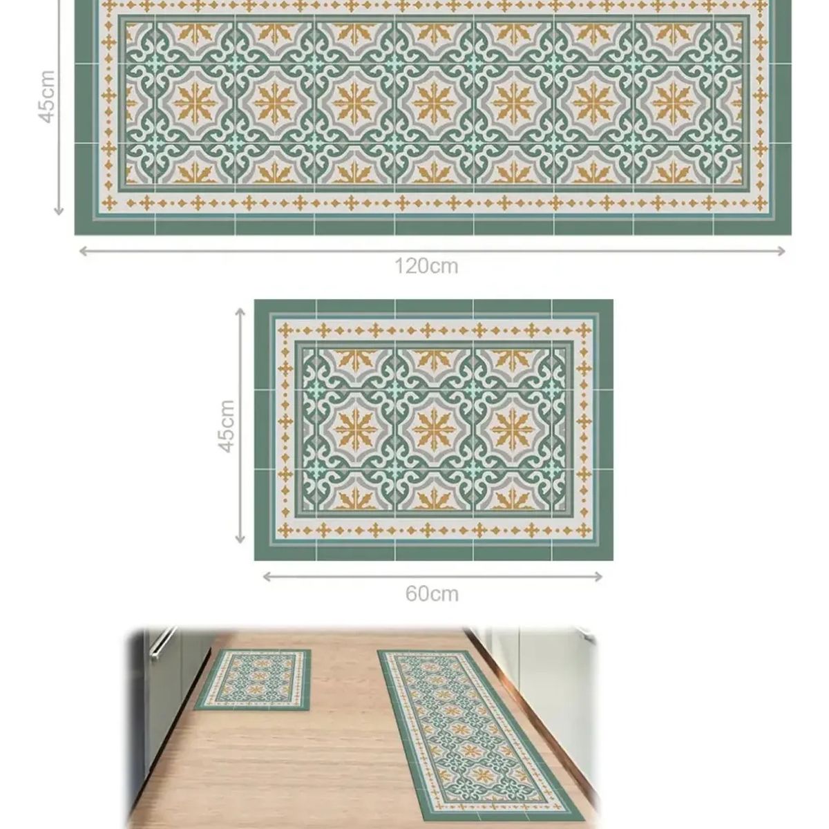 KUANGYE - Set 2 Alfombras De Cocina Antideslizante - Córdova Green