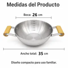 GENERICO - Olla de acero inoxidable 26cm con asas anti calor de madera para cocina diaria