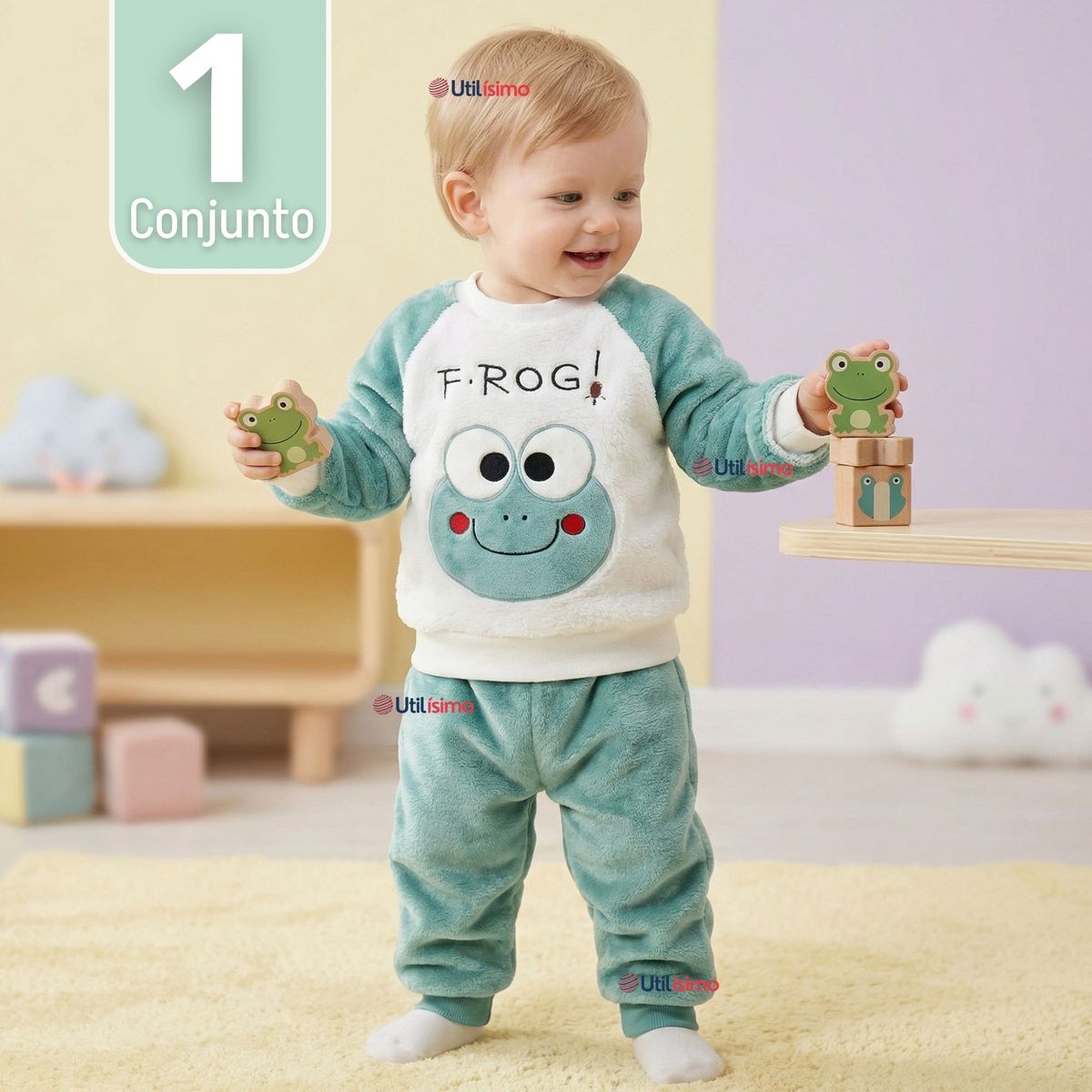 JUMP KIDS - Conjunto Buzo Polerón Frizado 2 Piezas Niño Bebe Corderito Liso