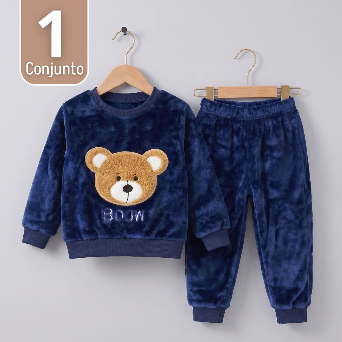 JUMP KIDS - Conjunto Buzo Polerón Frizado 2 Piezas Niño Bebe Corderito Liso Azul