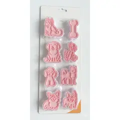 GENERICO - Set de 8 Cortadores de Galletas 3D con Texturizador Temática de Perros