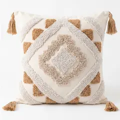 WAKESHOME - Funda de Cojín Boho Tejida con Borlas Funda Amohadon Sofa 45x45cm