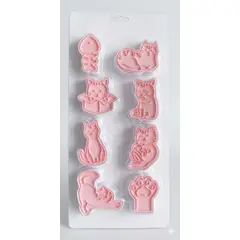 GENERICO - Set de 8 Cortadores de Galletas 3D con Texturizador Temática de Gatos y Felinos