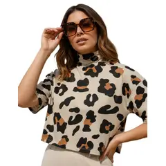 ACOCO - Polera Mujer Moka Cuello Alto Animal Print