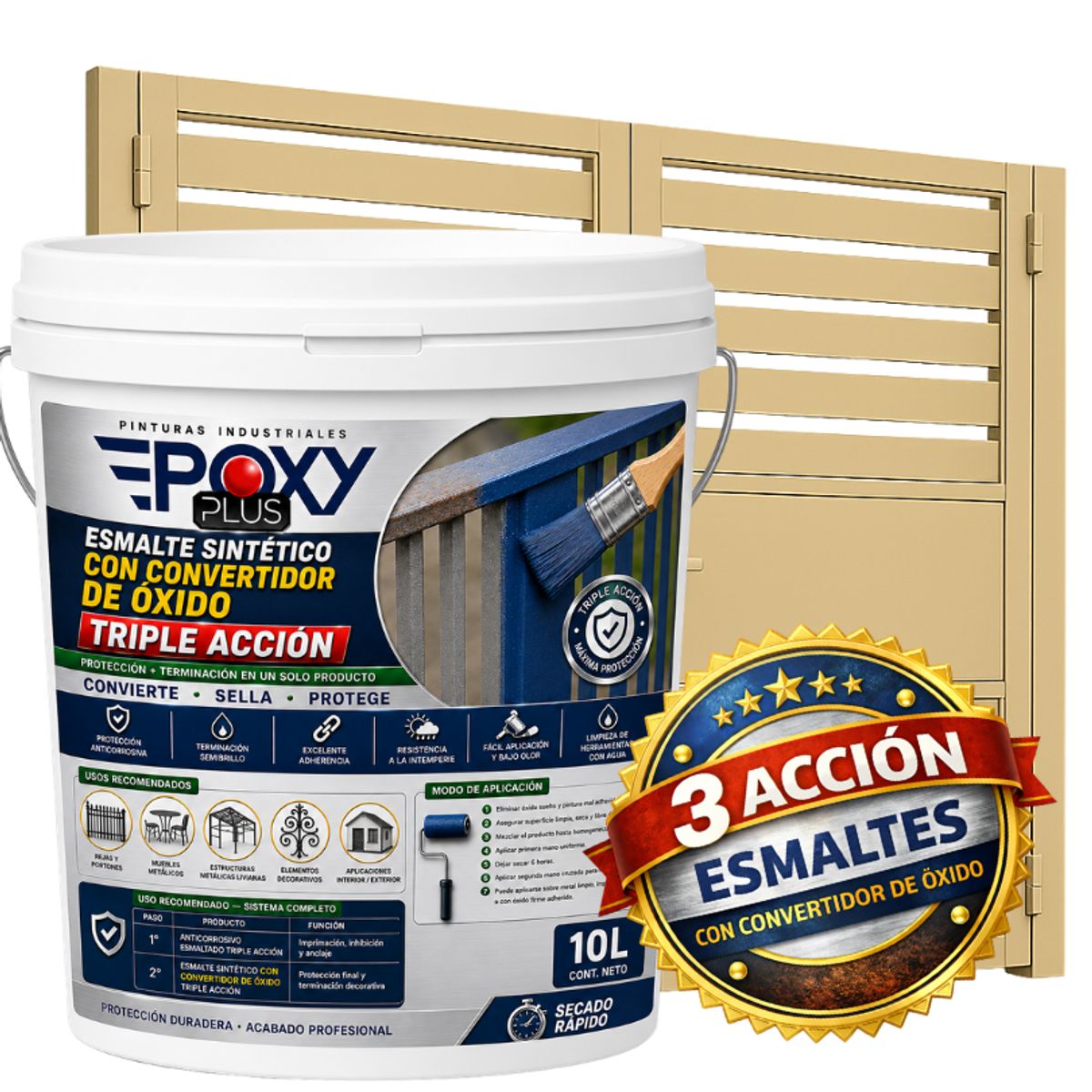 EPOXY - ESMALTE SINTETICO - CONVERTIDOR OXIDO -  TINETA 10 LITROS -  Beige