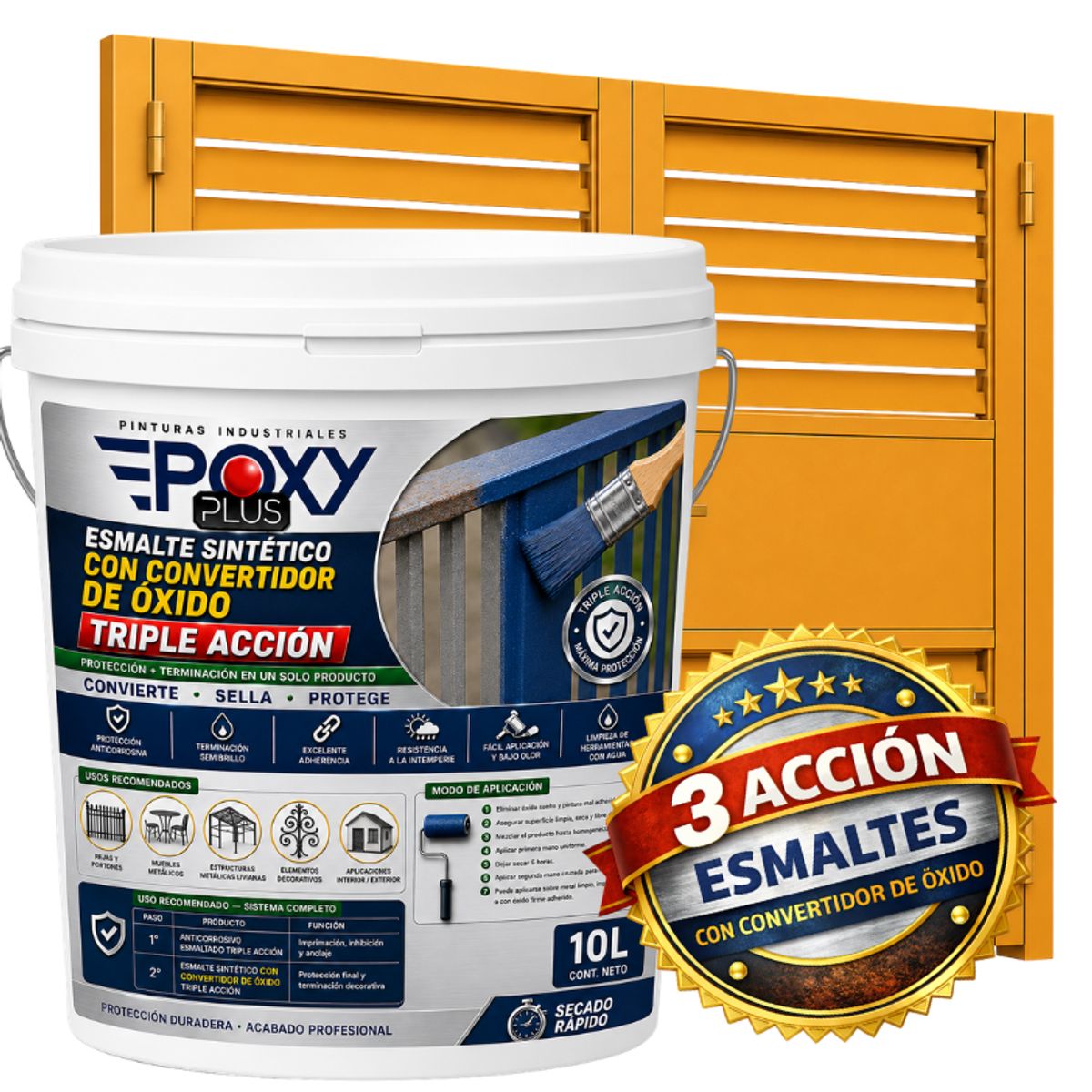 EPOXY - ESMALTE SINTETICO - CONVERTIDOR OXIDO -  TINETA 10 LITROS -  AMARILLO MAÍZ