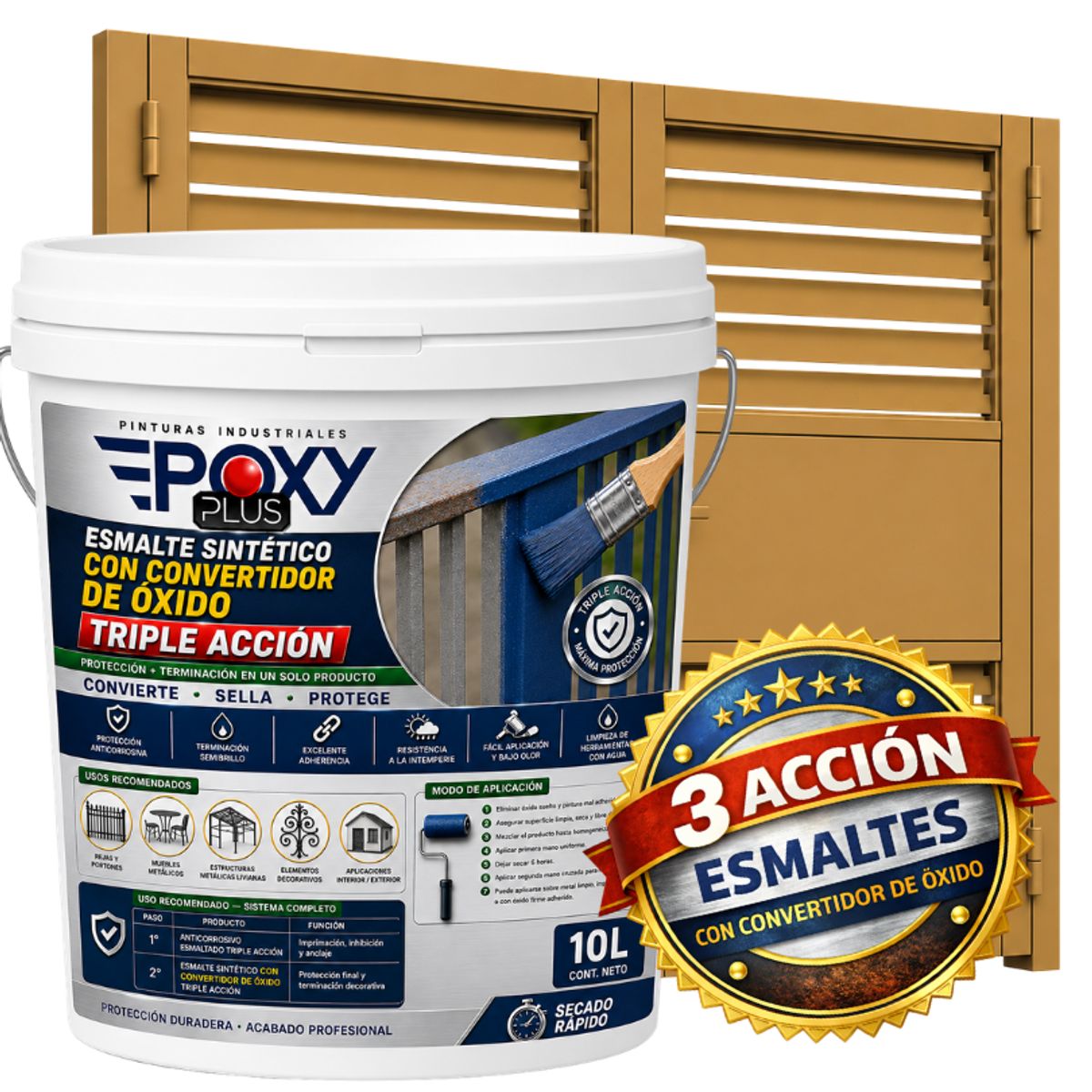 EPOXY - ESMALTE SINTETICO - CONVERTIDOR OXIDO -  TINETA 10 LITROS -  MARRÓN BEIGE