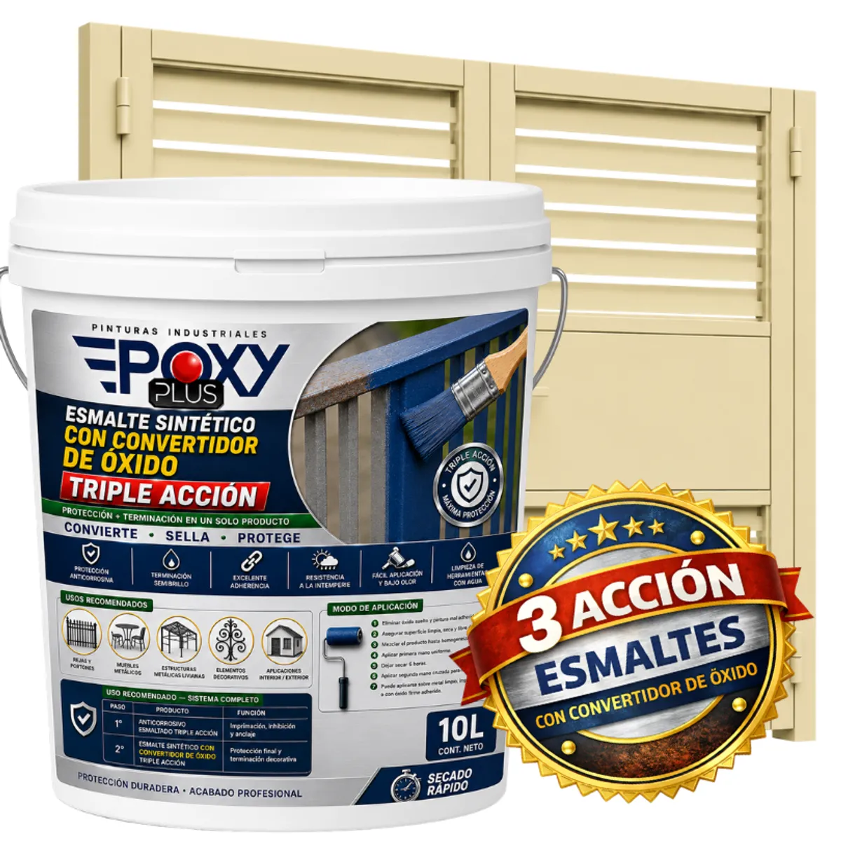 EPOXY - ESMALTE SINTETICO - CONVERTIDOR OXIDO -  TINETA 10 LITROS -  MARFÍL