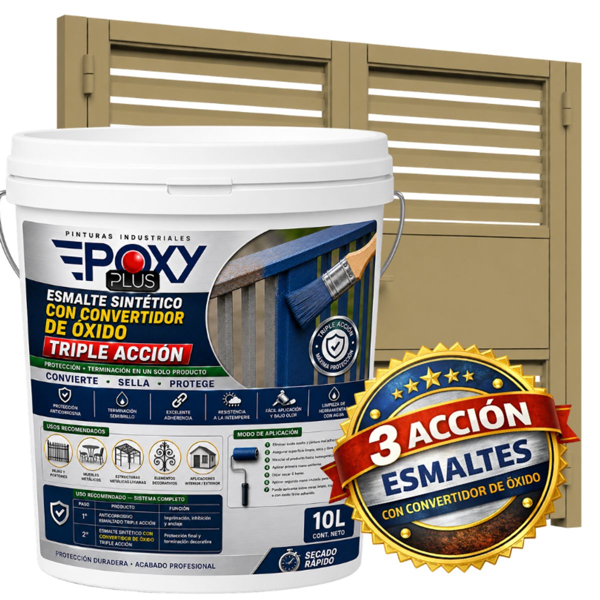 EPOXY - ESMALTE SINTETICO - CONVERTIDOR OXIDO -  TINETA 10 LITROS -  BEIGE PERLADO