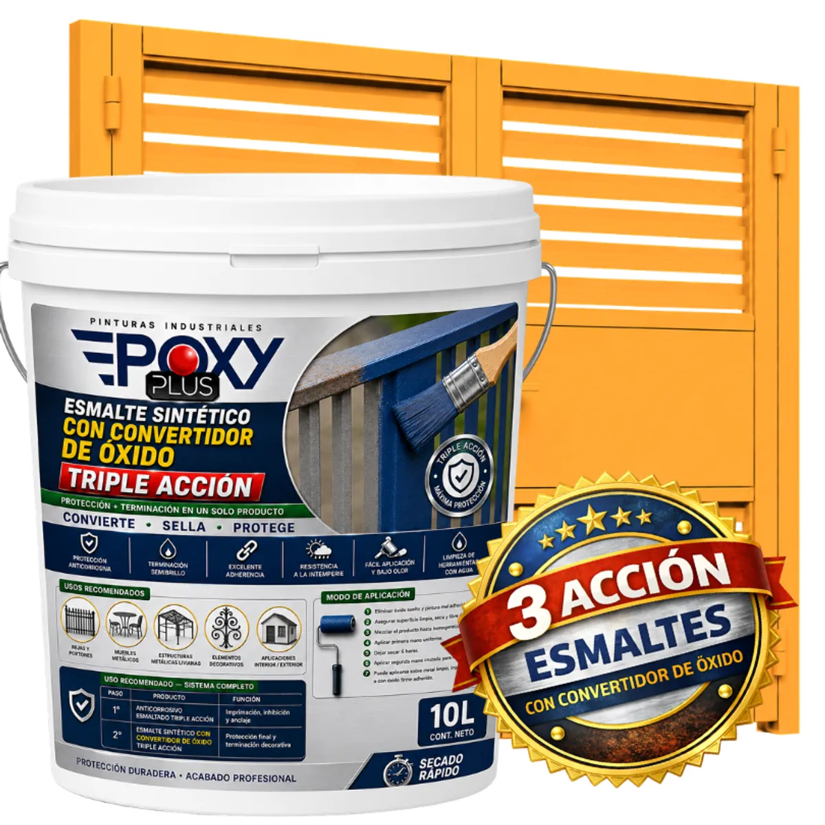 EPOXY - ESMALTE SINTETICO - CONVERTIDOR OXIDO -  TINETA 10 LITROS -  NARANJA CLARO