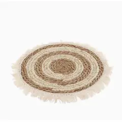 GENERICO - Mantel de centro tejido artesanal 30 cm color café oscuro y claro con vuelitos de lana