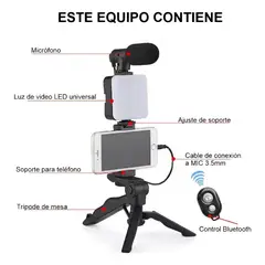 GENERICO - Kit de grabación con estabilizador, luz LED y micrófono
