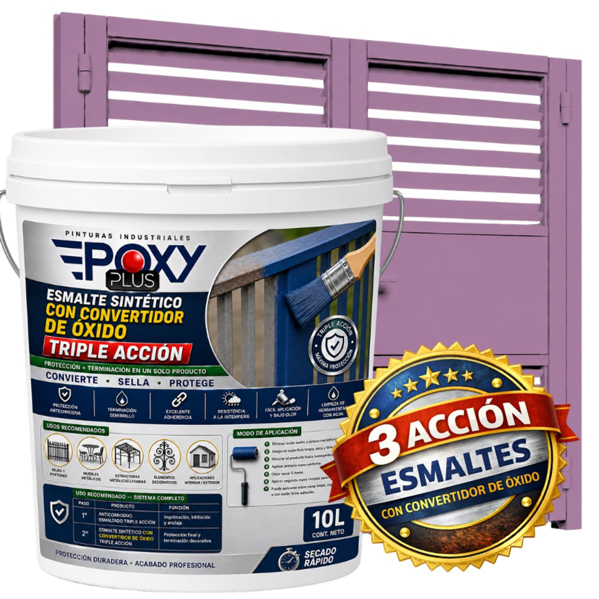 EPOXY - ESMALTE SINTETICO - CONVERTIDOR OXIDO -  TINETA 10 LITROS -  VIOLETA PASTEL