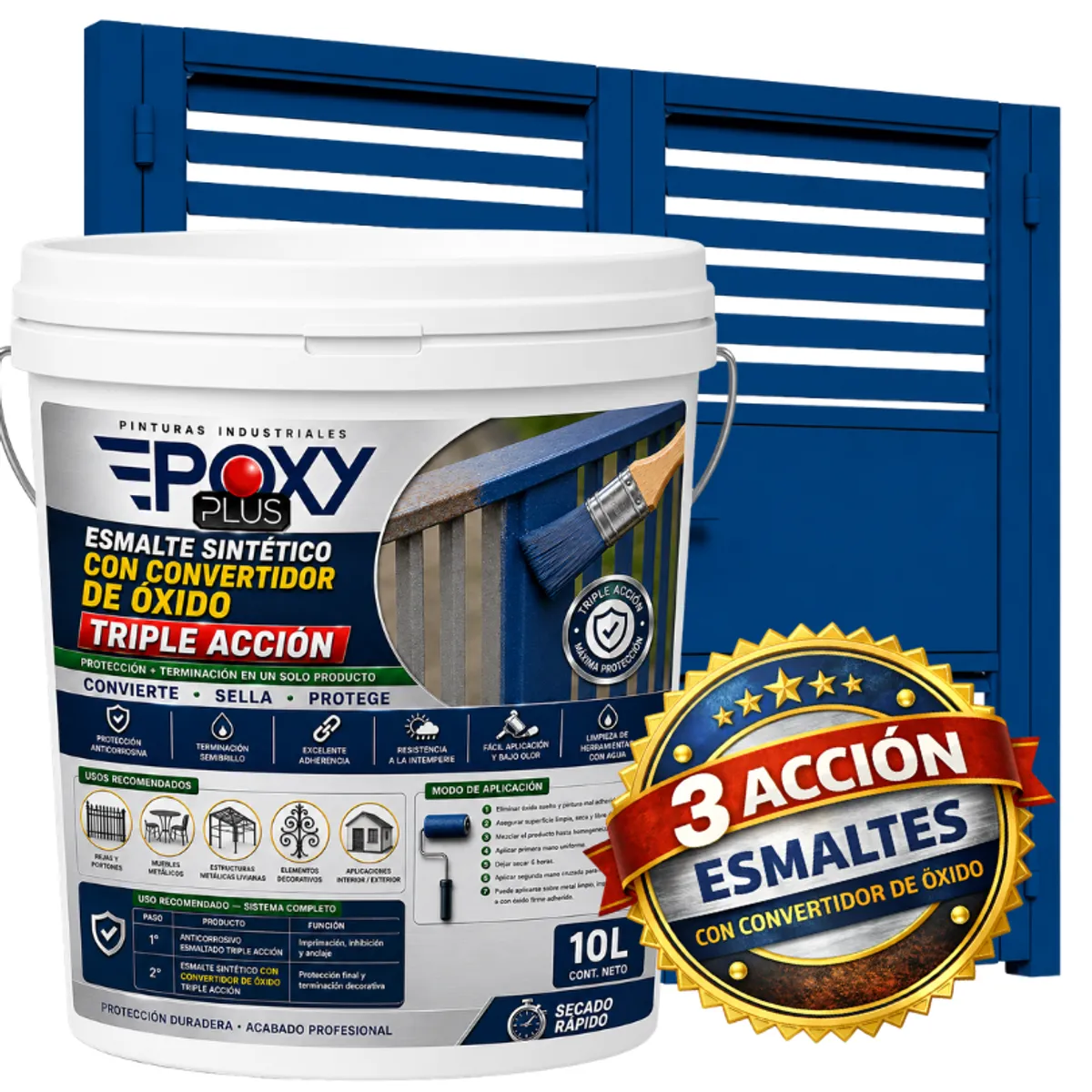 EPOXY - ESMALTE SINTETICO - CONVERTIDOR OXIDO -  TINETA 10 LITROS -  AZUL GENCIANA