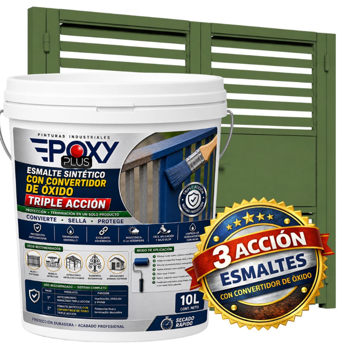EPOXY - ESMALTE SINTETICO - CONVERTIDOR OXIDO -  TINETA 10 LITROS - VERDE RESEDA