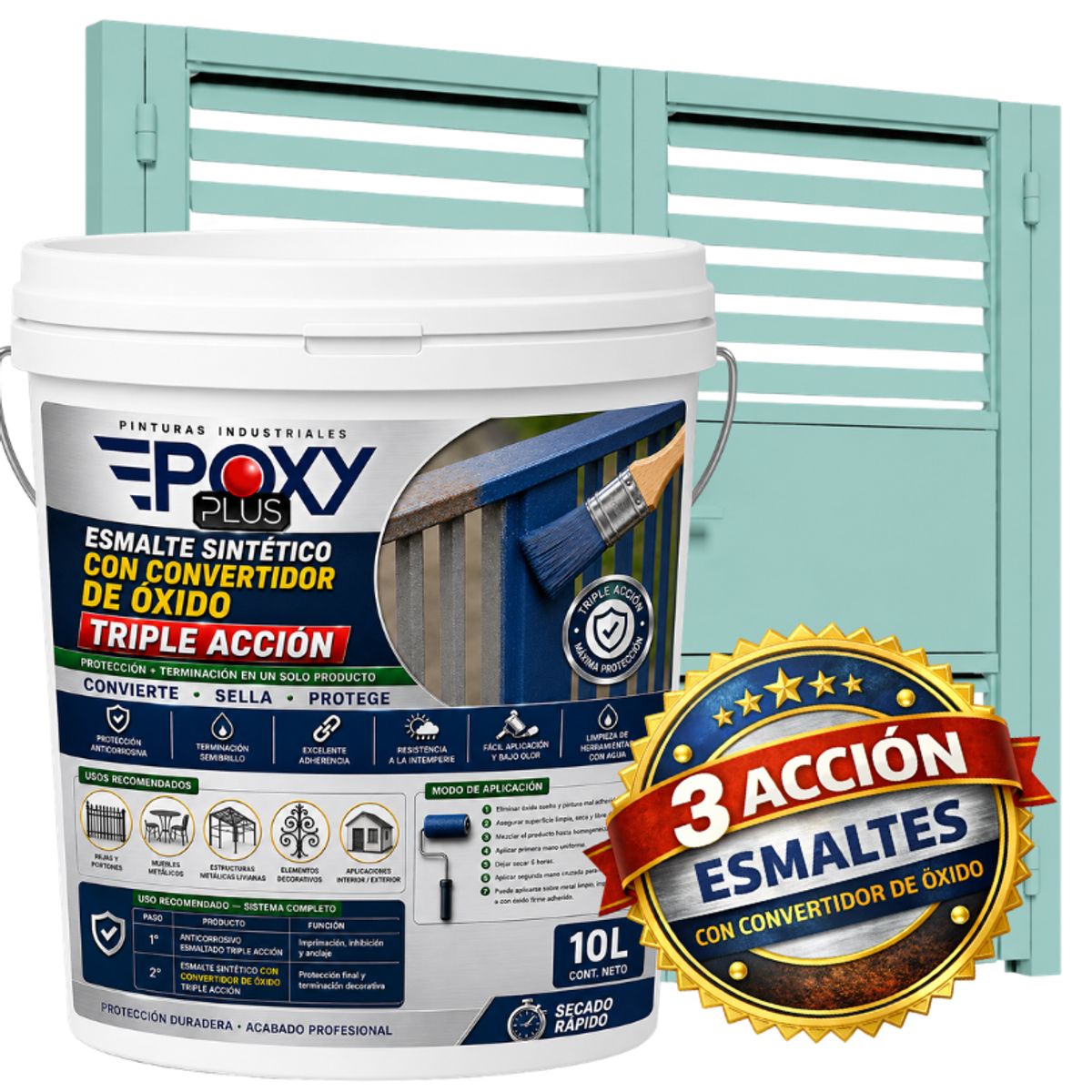EPOXY - ESMALTE SINTETICO - CONVERTIDOR OXIDO -  TINETA 10 LITROS -  TURQUESA PASTEL