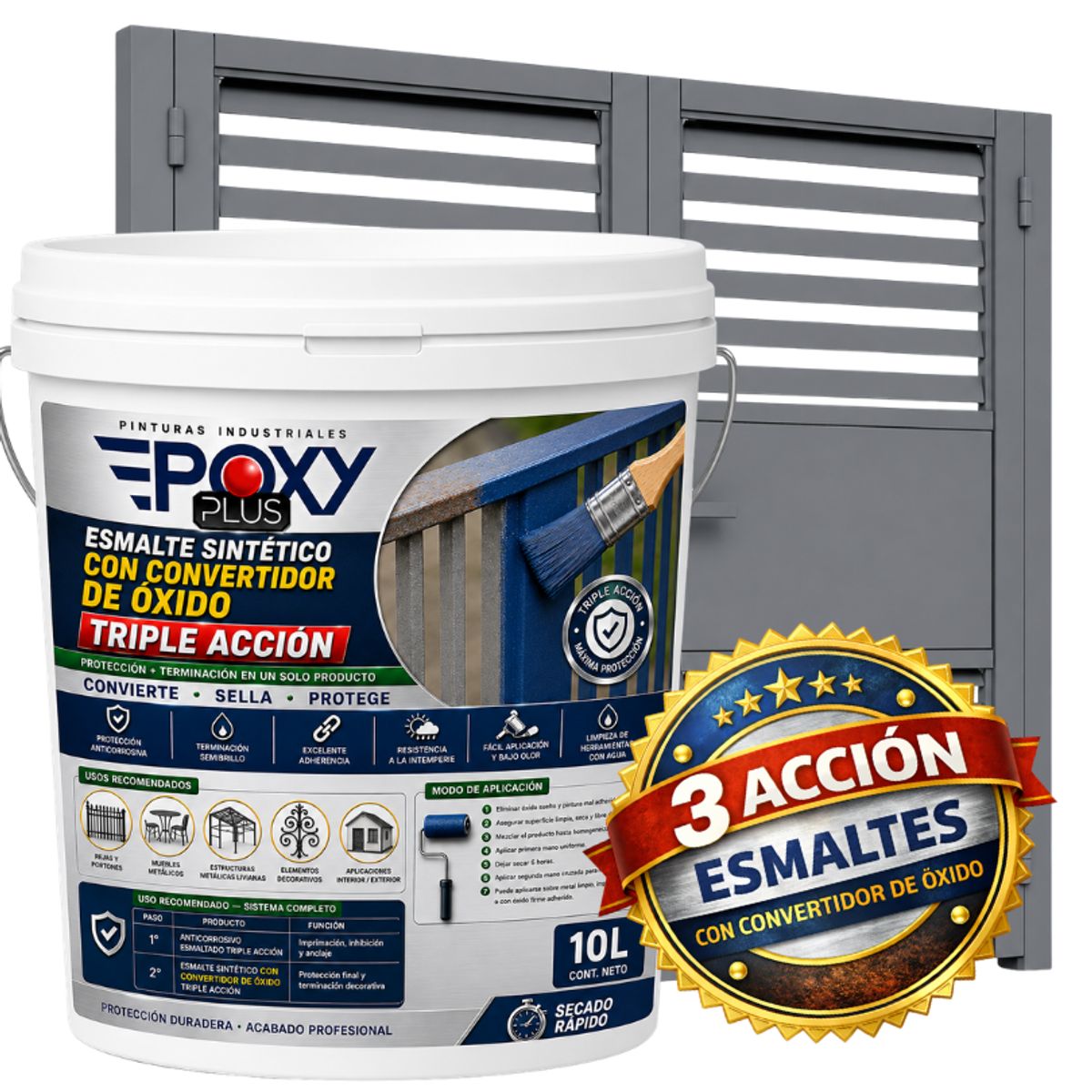 EPOXY - ESMALTE SINTETICO - CONVERTIDOR OXIDO -  TINETA 10 LITROS -  GRIS ARDILLA