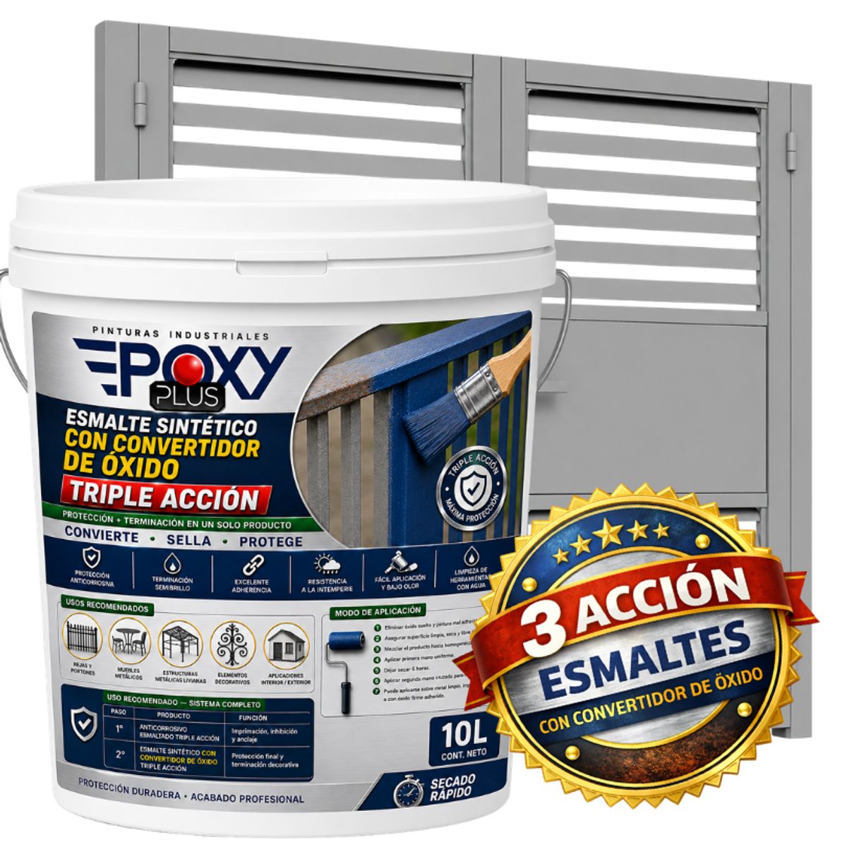 EPOXY - ESMALTE SINTETICO - CONVERTIDOR OXIDO -  TINETA 10 LITROS - GRIS SEÑALES