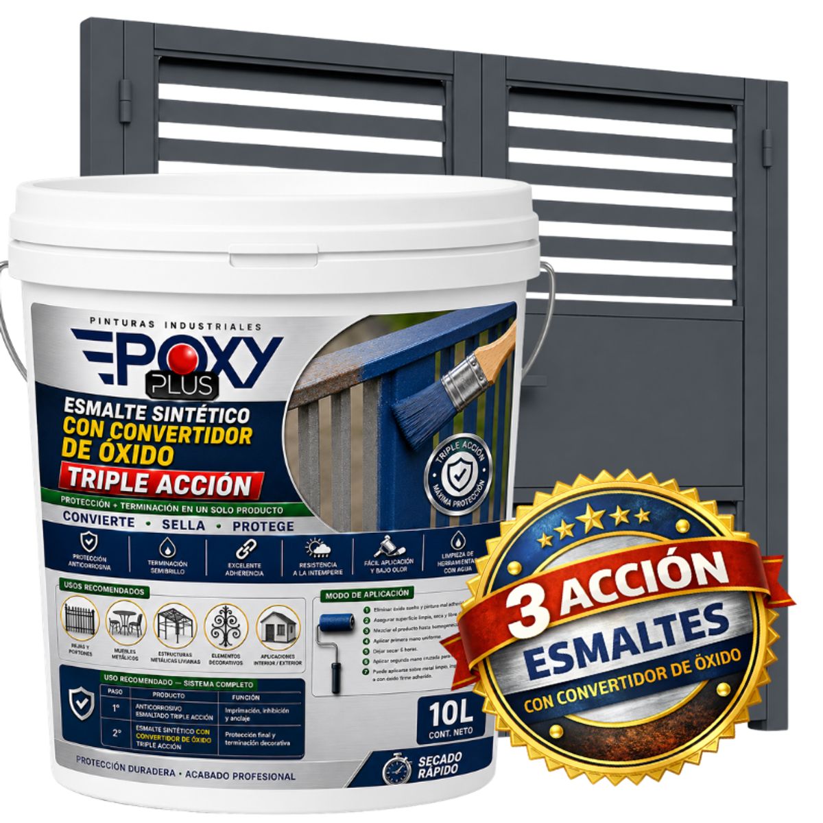 EPOXY - ESMALTE SINTETICO - CONVERTIDOR OXIDO -  TINETA 10 LITROS - GRIS HIERRO