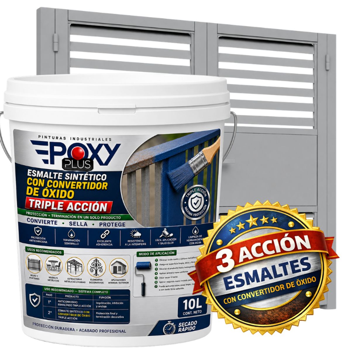 EPOXY - ESMALTE SINTETICO - CONVERTIDOR OXIDO -  TINETA 10 LITROS -  GRIS VENTANA