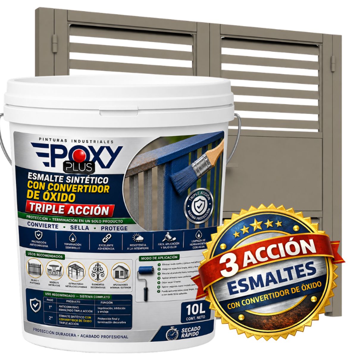 EPOXY - ESMALTE SINTETICO - CONVERTIDOR OXIDO -  TINETA 10 LITROS -  GRIS PERLADO RATÓN
