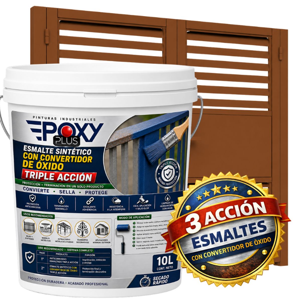 EPOXY - ESMALTE SINTETICO - CONVERTIDOR OXIDO -  TINETA 10 LITROS - MARRÓN BARRO
