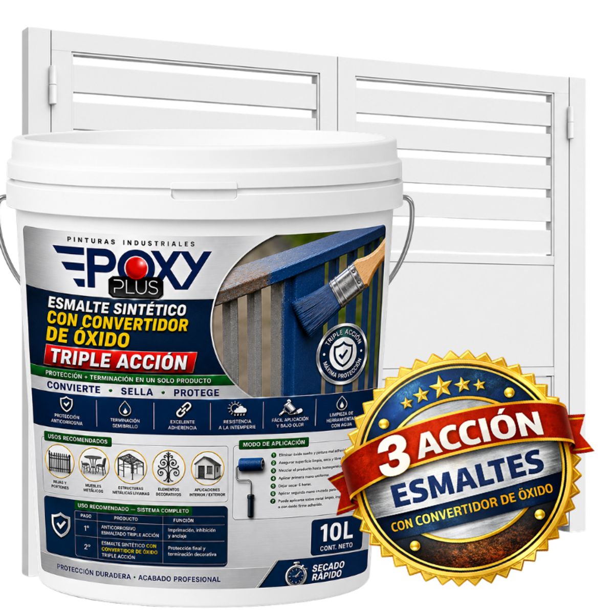 EPOXY - ESMALTE SINTETICO - CONVERTIDOR OXIDO -  TINETA 10 LITROS - BLANCO PURO