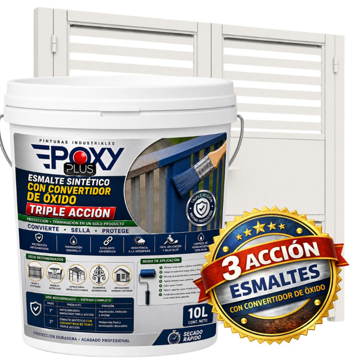EPOXY - ESMALTE SINTETICO - CONVERTIDOR OXIDO -  TINETA 10 LITROS - BLANCO LIMPIEZA