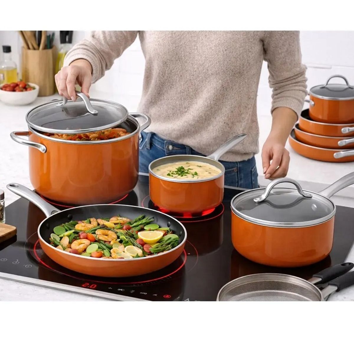 MOVI - BATERIA DE COCINA 11 PIEZAS PARA COCINAS, INDUCCION, ELECTRICA Y GAS
