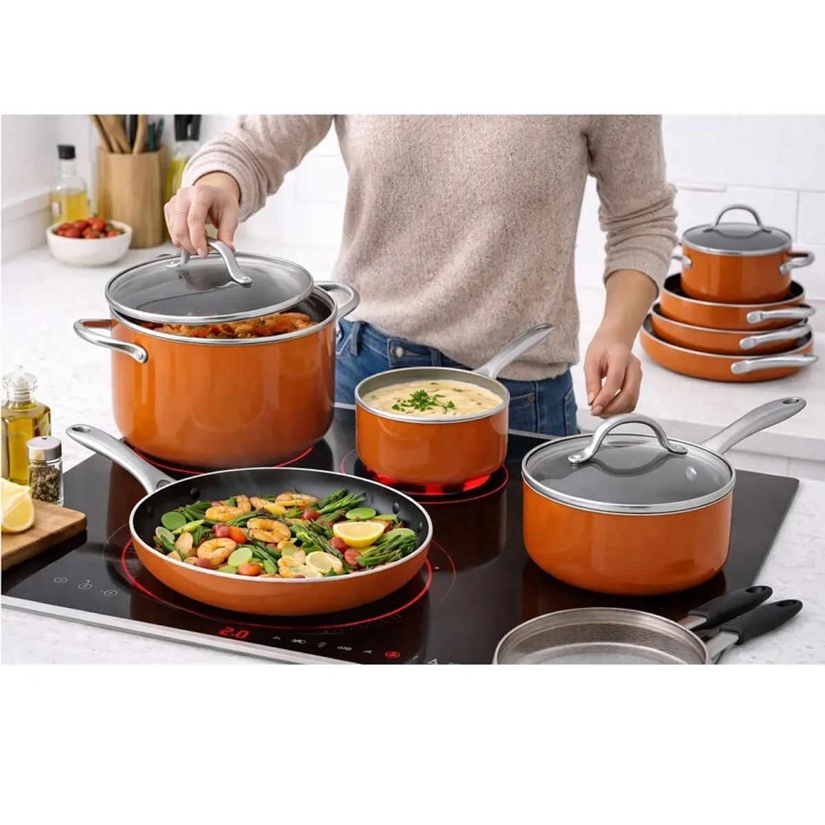 MOVI - BATERIA DE COCINA 11 PIEZAS PARA COCINAS, INDUCCION, ELECTRICA Y GAS