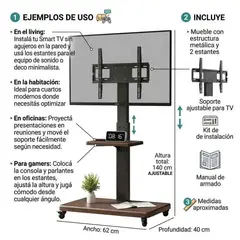 GENERICO - Soporte Tv Rack Movil Con Ruedas 32 A 70 Base Pedestal Negro