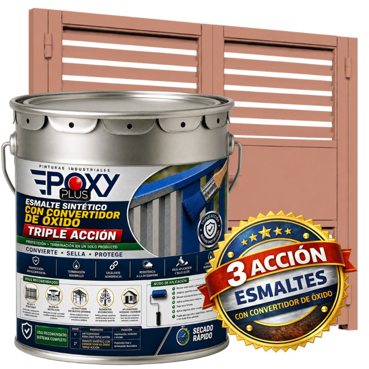 EPOXY - ESMALTE SINTETICO - CONVERTIDOR OXIDO -  TINETA 4G - ROJO BEIGE
