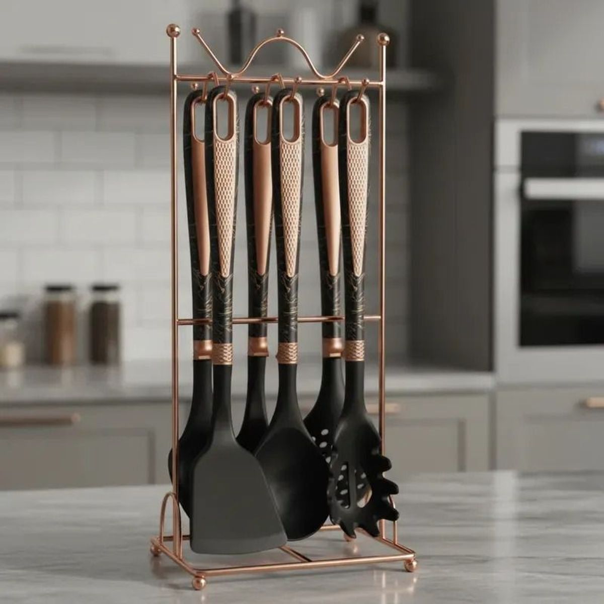 MP - Set Juego de Utensilios De Cocina Con 7 Piezas Con Soporte De Metal