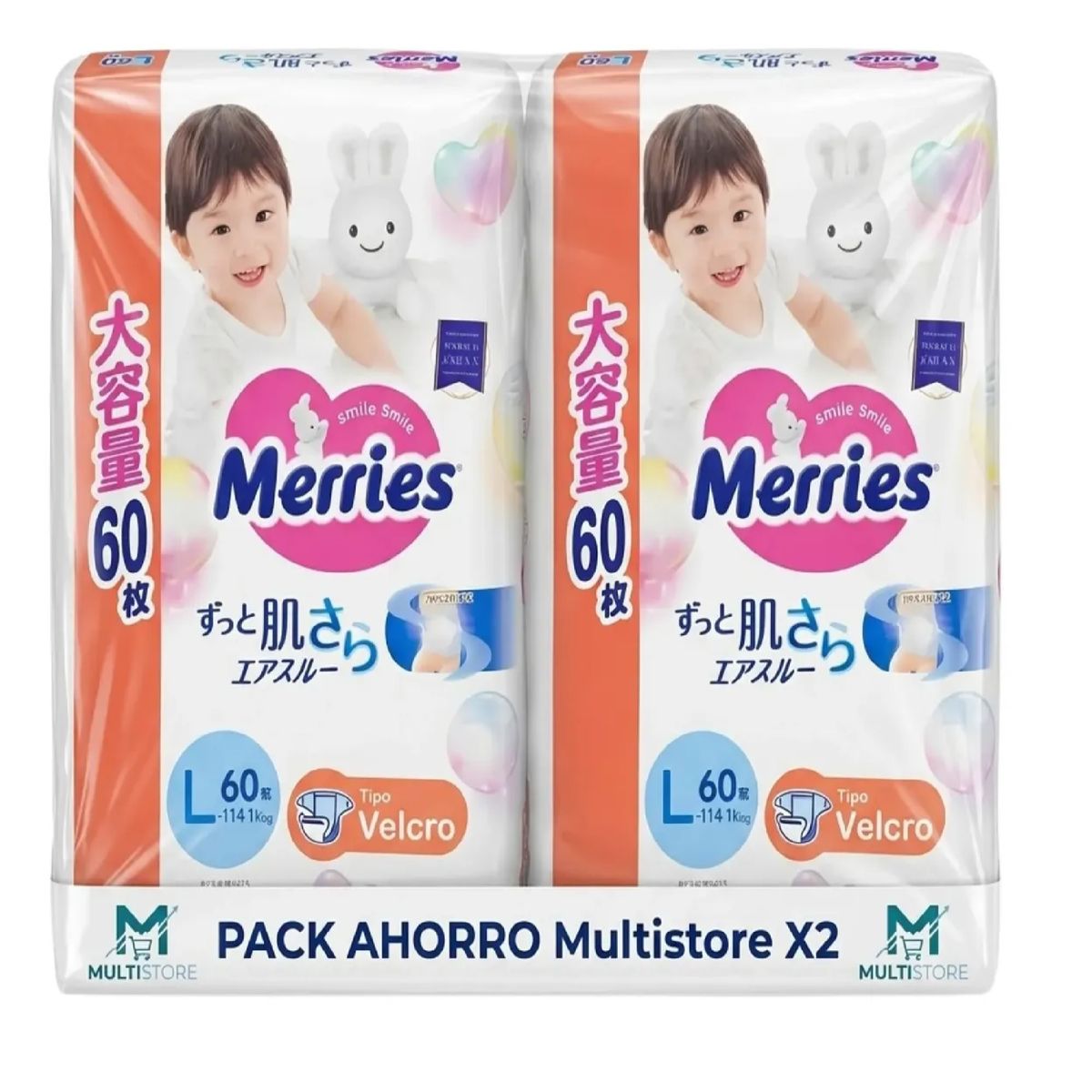 MERRIES - Pack 2 Pañales Merries Talla L 120 Unidades Premium Japonés