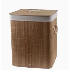 GENERICO - Cesta de Ropa con Tapa y Manillas de Cuerda Madera y Paño Interior