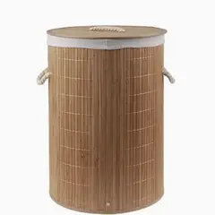 GENERICO - Cesta de Ropa con Tapa y Manillas de Cuerda Madera y Paño Interior