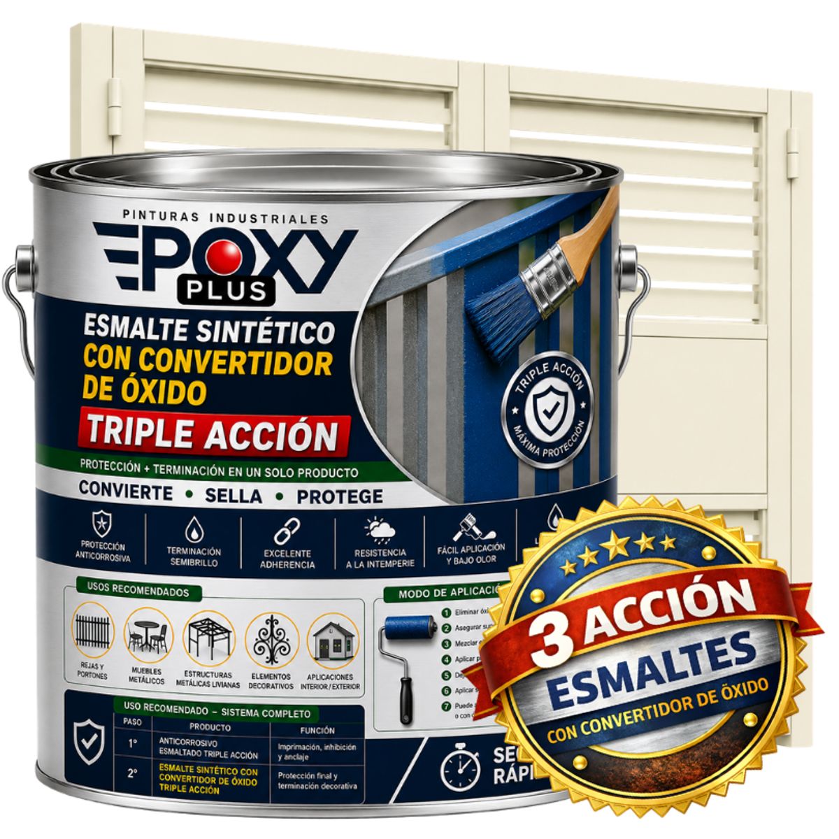 EPOXY - ESMALTE SINTETICO - CONVERTIDOR OXIDO -  GALÓN -  BLANCO PERLA