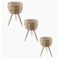 GENERICO - Pack 3 macetas artesanales decorativas color paja 28×19.5, 38×23.5 y 51.5×28.5 cm