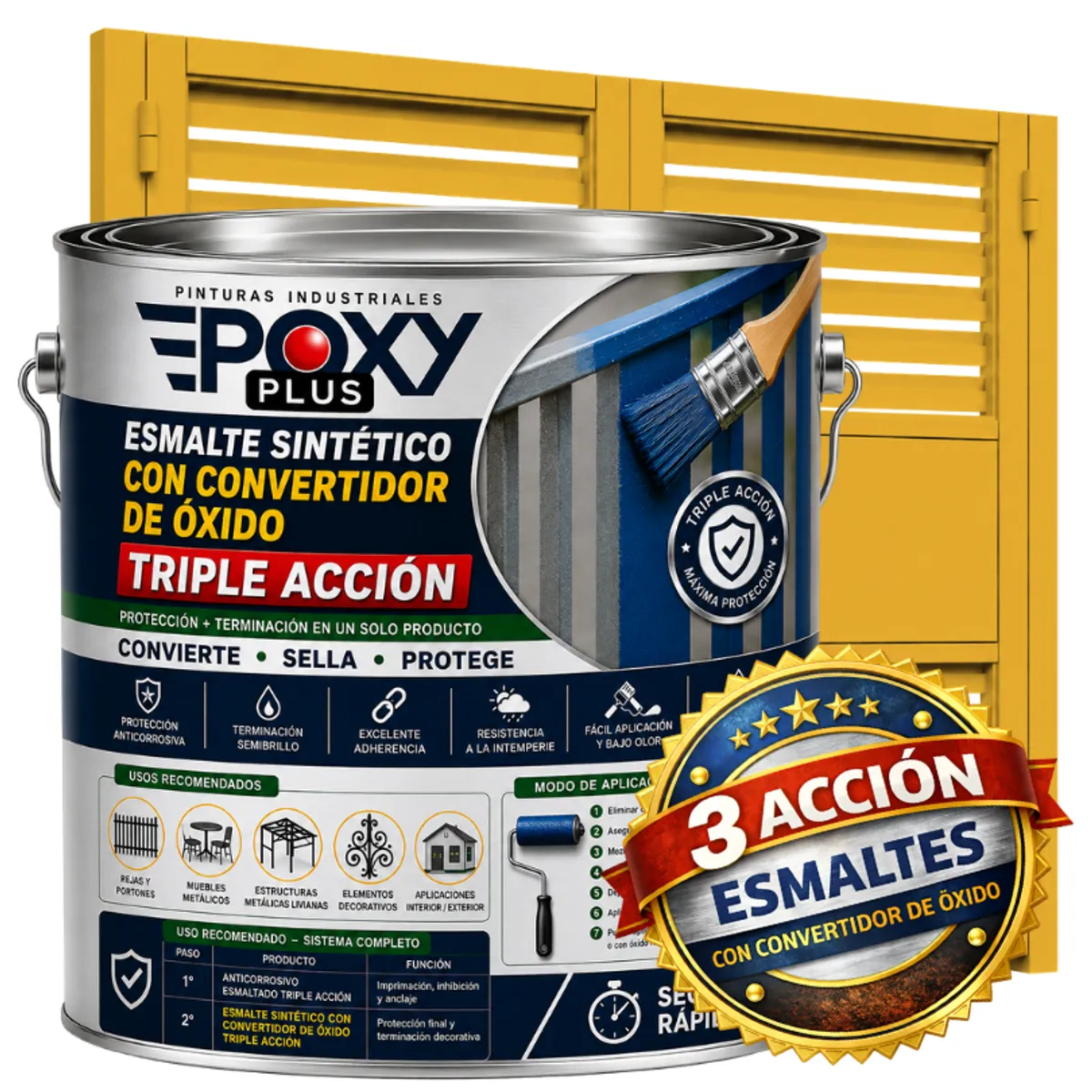 EPOXY - ESMALTE SINTETICO - CONVERTIDOR OXIDO -  GALÓN -  AMARILLO RETAMA