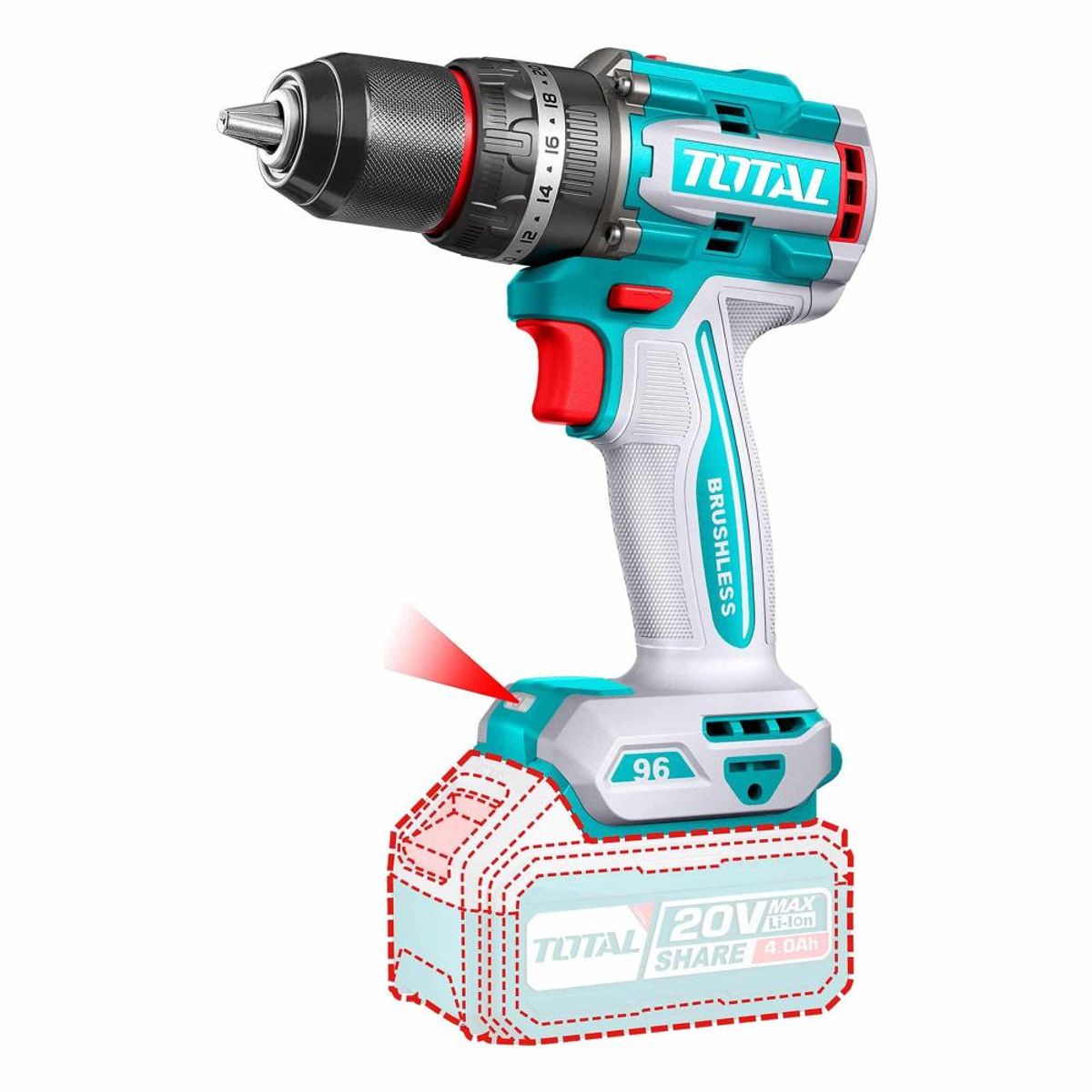 TOTAL TOOLS - Combo TOTAL 20V TCKLI20256 Taladro Percutor + Esmeril 4 12 + 2 Baterías + Maleta