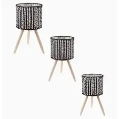 GENERICO - Pack 3 macetas tejidas decorativas color paja negro y blanco
