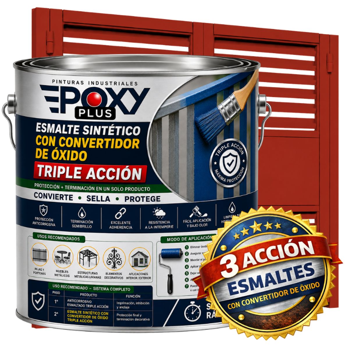 EPOXY - ESMALTE SINTETICO - CONVERTIDOR OXIDO -  GALÓN -  ROJO TOMATE