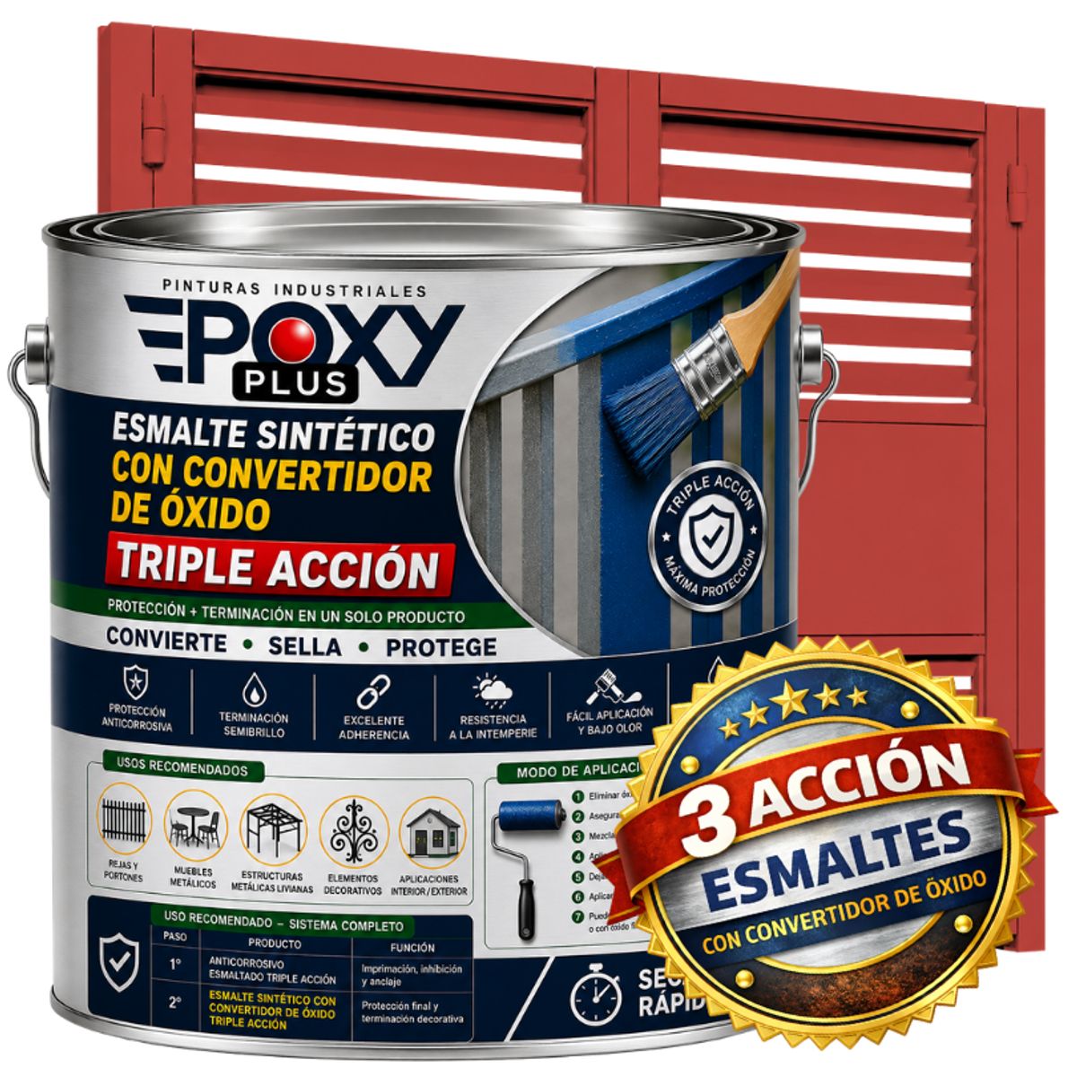 EPOXY - ESMALTE SINTETICO - CONVERTIDOR OXIDO -  GALÓN -  ROJO CORAL